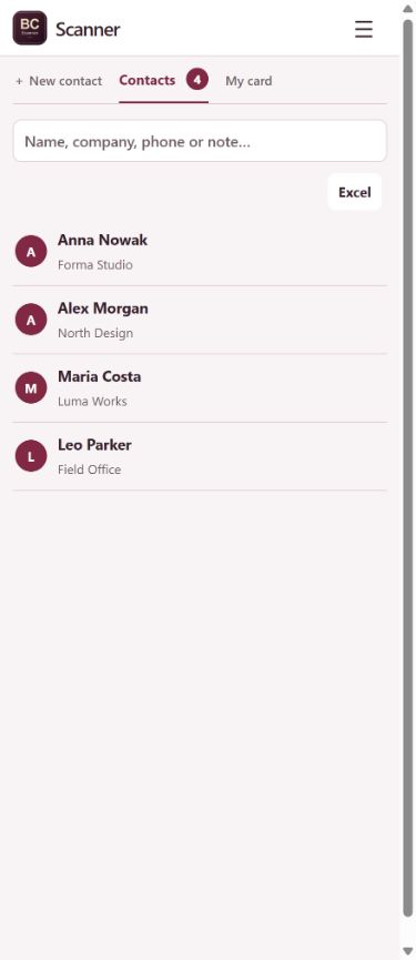 Contacts and categories — BC Scanner